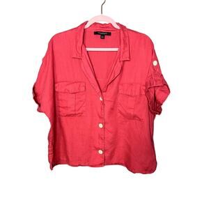 Marc New York Linen Button Shirt Women's Size Large Lagenlook Boxy Nautical